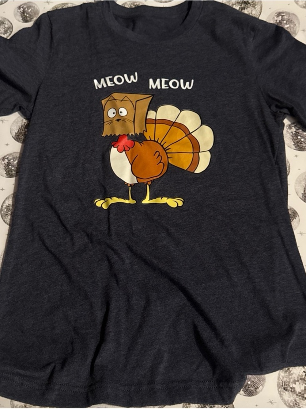 Funny Cat Turkey Graphic Tee - Navy